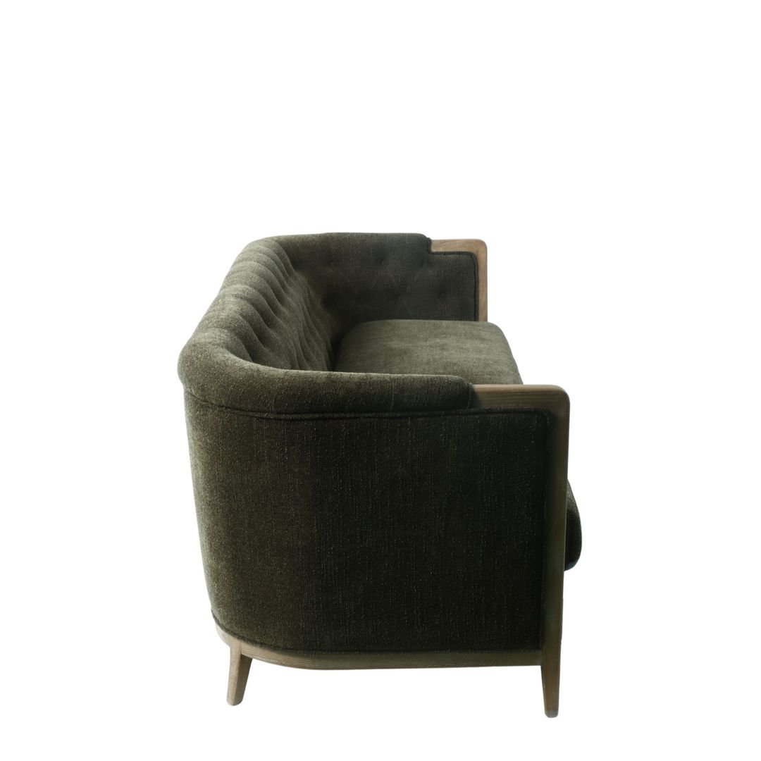 Regal 3 Seater Sofa Fabric With Washed Oak Frame - Green image 3